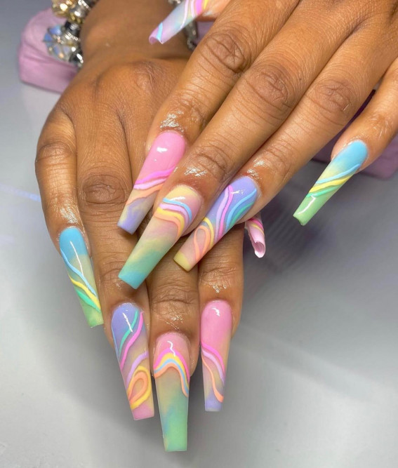 42 Psychedelic Nail Art Designs : Ombre + Pastel + Swirl Ballerina Nails