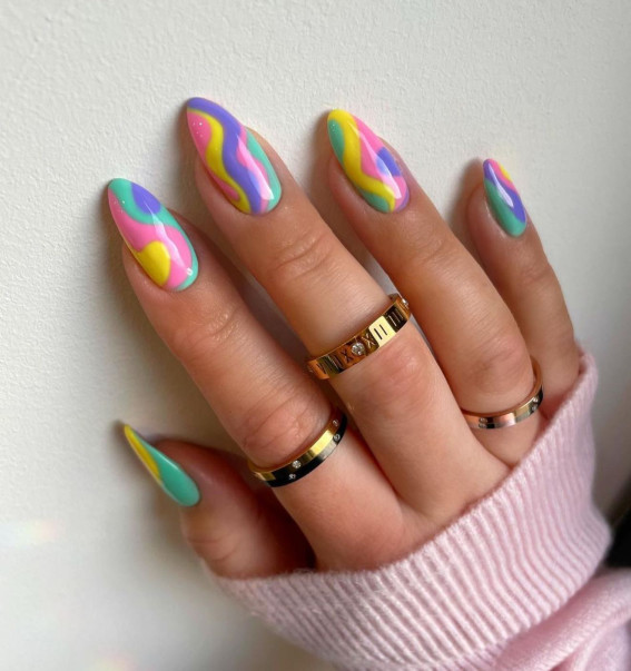 42 Psychedelic Nail Art Designs : Pastel Groovy Nails