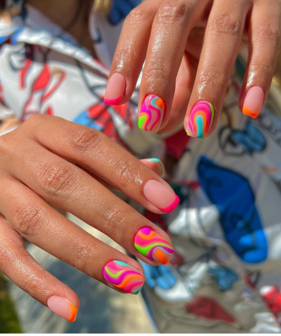 42 Psychedelic Nail Art Designs : Bold Groovy Short Nails