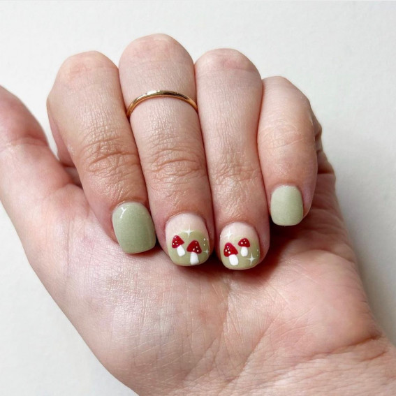 32 Mushroom Nail Art Designs : Mushroom + Ombre Matte Green Nails