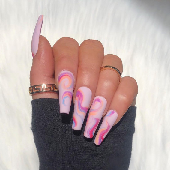 42 Psychedelic Nail Art Designs : Pastel Swirl Matte Pink Nails