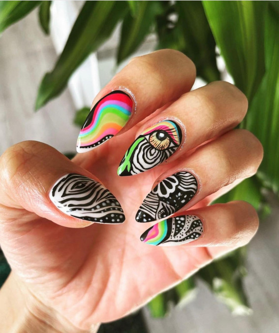 42 Psychedelic Nail Art Designs : Psychedelic Stiletto Nails