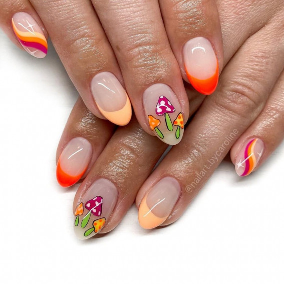 32 Mushroom Nail Art Designs : Orange and Peach French Tip Nails