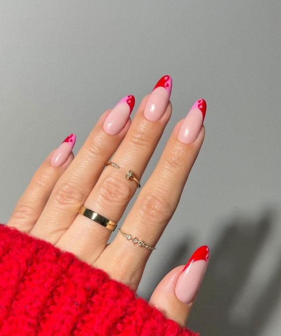 33 Best Yin Yang Nail Ideas : Pink and Red Yin Yang French Tip Nails