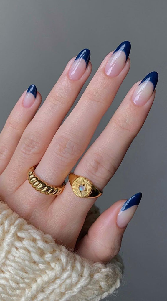 40 Stylish French Tip Nails for Any Nail Shape : Dark Blue French Tip Nails