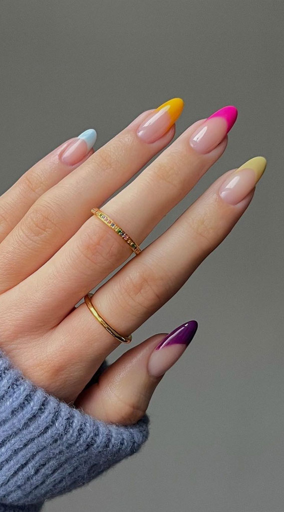 40 Stylish French Tip Nails for Any Nail Shape : Colourful French Tip Nails