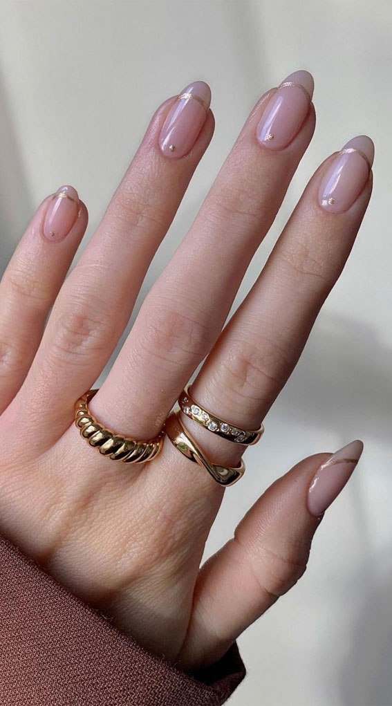 40 Stylish French Tip Nails for Any Nail Shape : Gold Line French Tip Nails