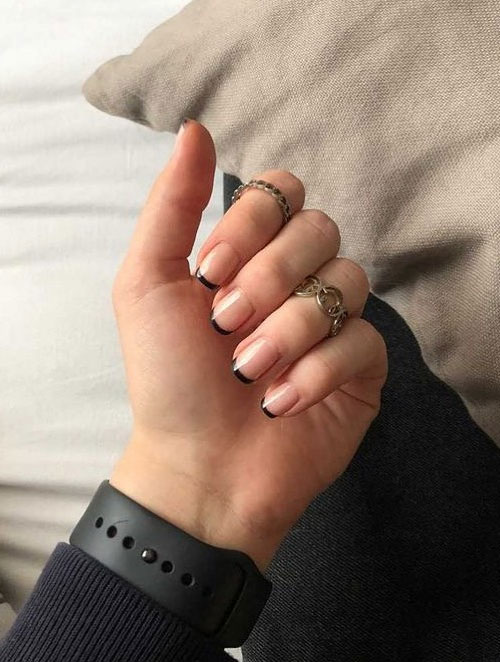 40 Stylish French Tip Nails for Any Nail Shape : Thin Black French Tip Nails