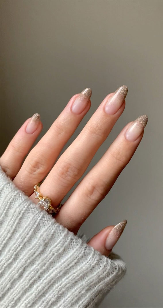 40 Stylish French Tip Nails for Any Nail Shape : Ombre Glitter French Mani