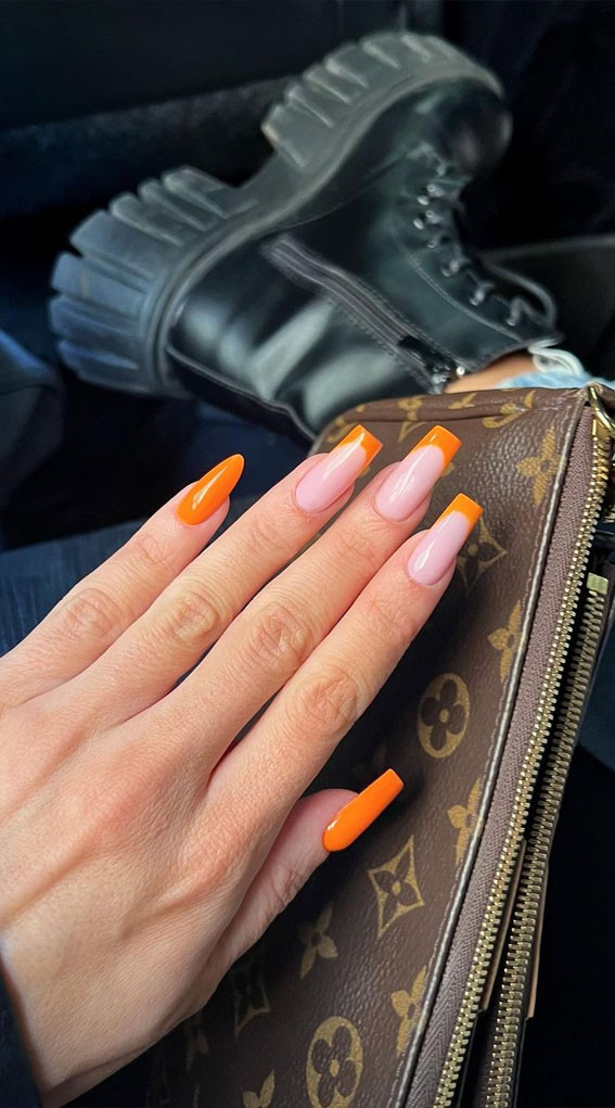 40 Stylish French Tip Nails for Any Nail Shape : Orange French Tip Nails
