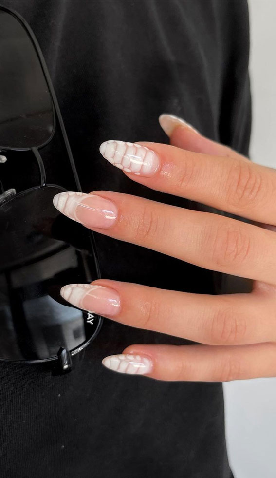 40 Stylish French Tip Nails for Any Nail Shape : White Snakeskin Print French Tip Nails