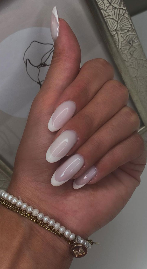 40 Stylish French Tip Nails for Any Nail Shape : White Oval French Tip Nails