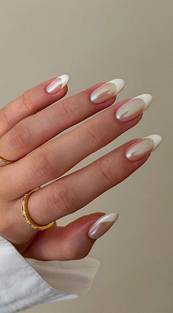 40 Stylish French Tip Nails for Any Nail Shape : Hailey Bieber Glazed Donut French Tip Nails