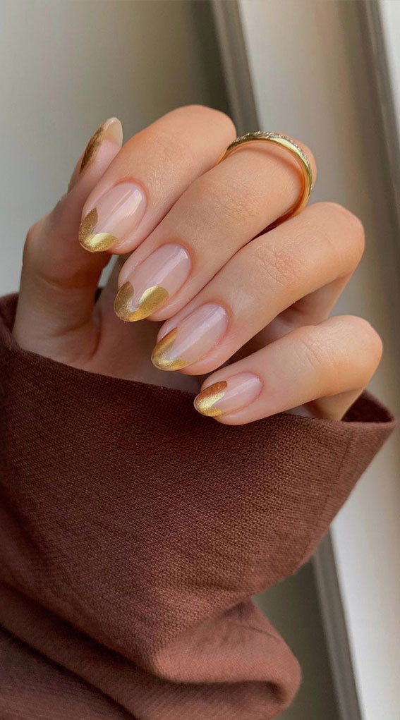 40 Stylish French Tip Nails for Any Nail Shape : Abstract Gold French Tip Nails