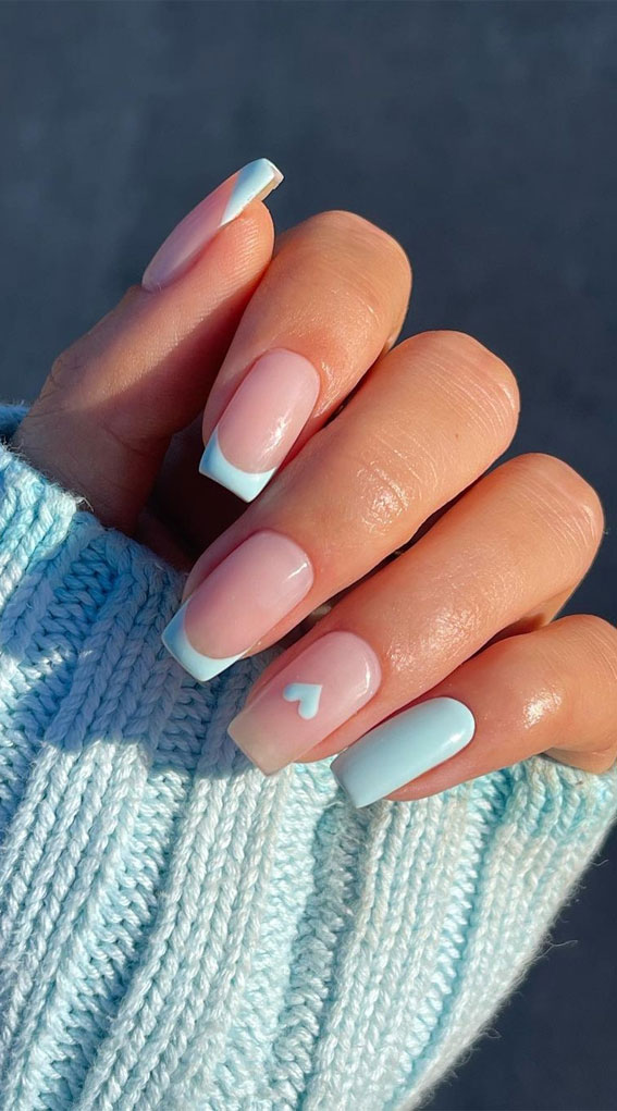 40 Stylish French Tip Nails for Any Nail Shape : Light Blue French Tip Nails