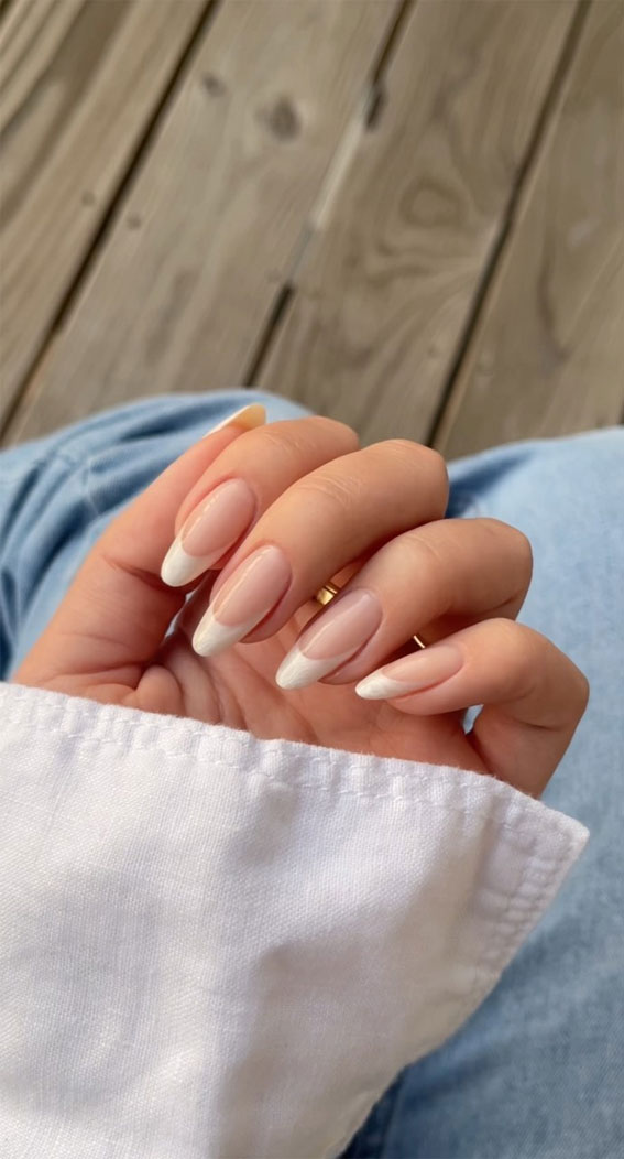 40 Stylish French Tip Nails for Any Nail Shape : Milky White French Tip Almond Nails