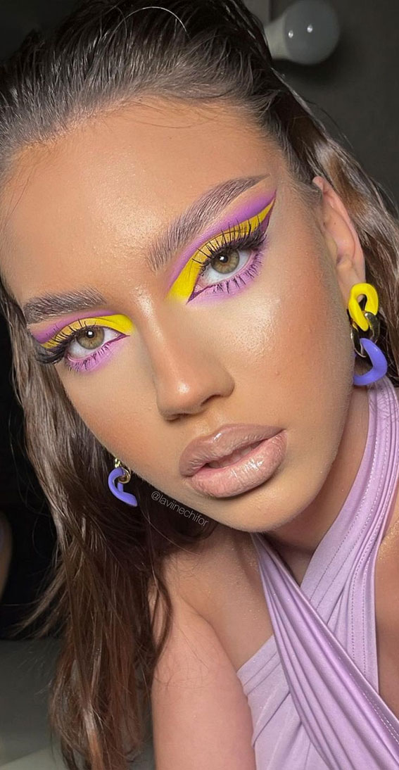 50 Gorgeous Makeup Trends to Try in 2022 : Lavender & Yellow Makeup