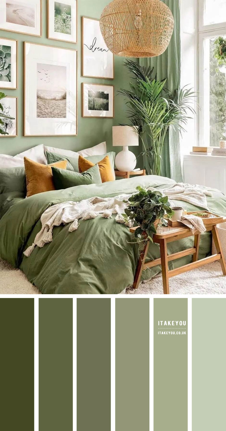 green bedroom colour palette, green bedroom colour scheme, shades of green colour for bedroom, bedroom color ideas