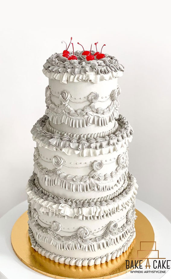 50 Cute Buttercream Cake Ideas for Any Occasion : Light Grey Lambeth Wedding Cake