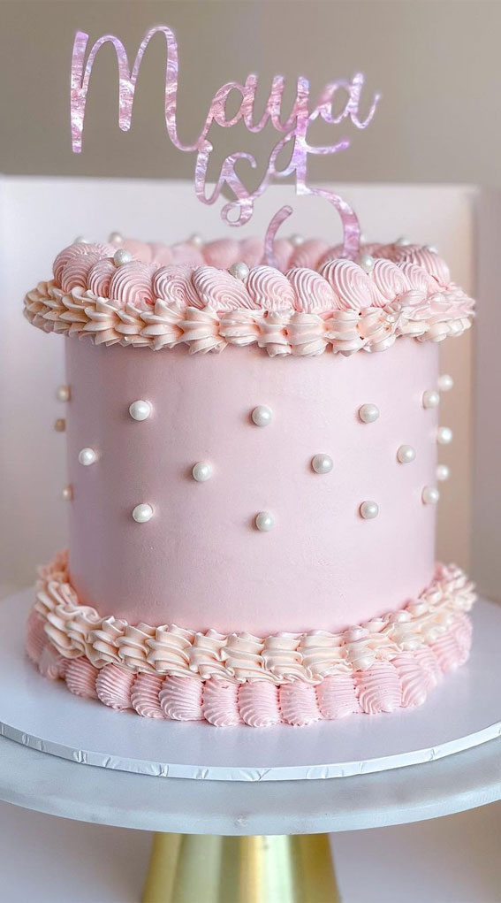 50 Cute Buttercream Cake Ideas for Any Occasion : Pink Buttercream Cake with Pearls