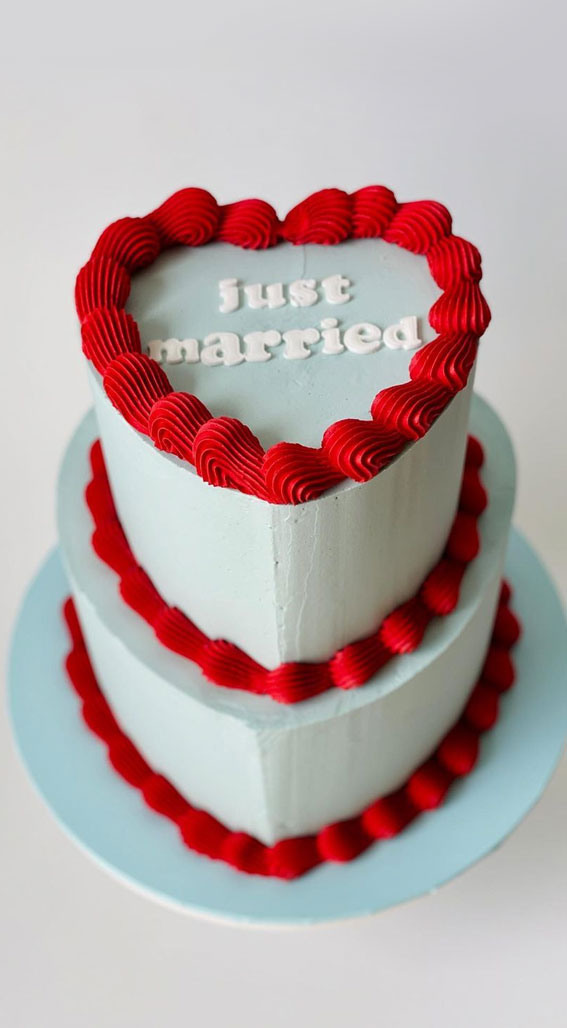 50 Cute Buttercream Cake Ideas for Any Occasion : Just Married Blue Cake