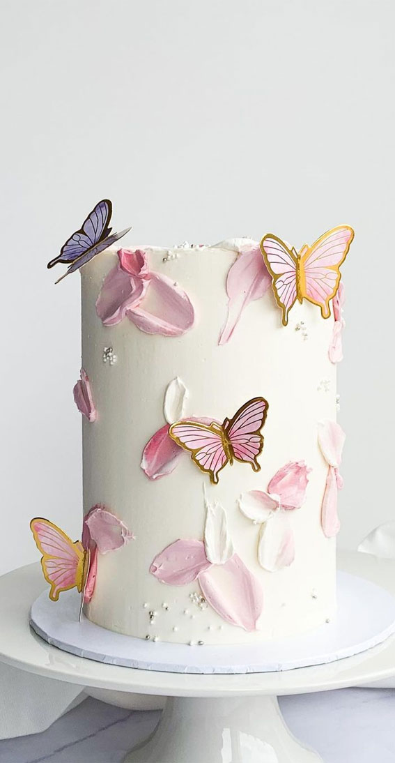 50 Cute Buttercream Cake Ideas for Any Occasion : Pink Buttercream Cake with Butterflies