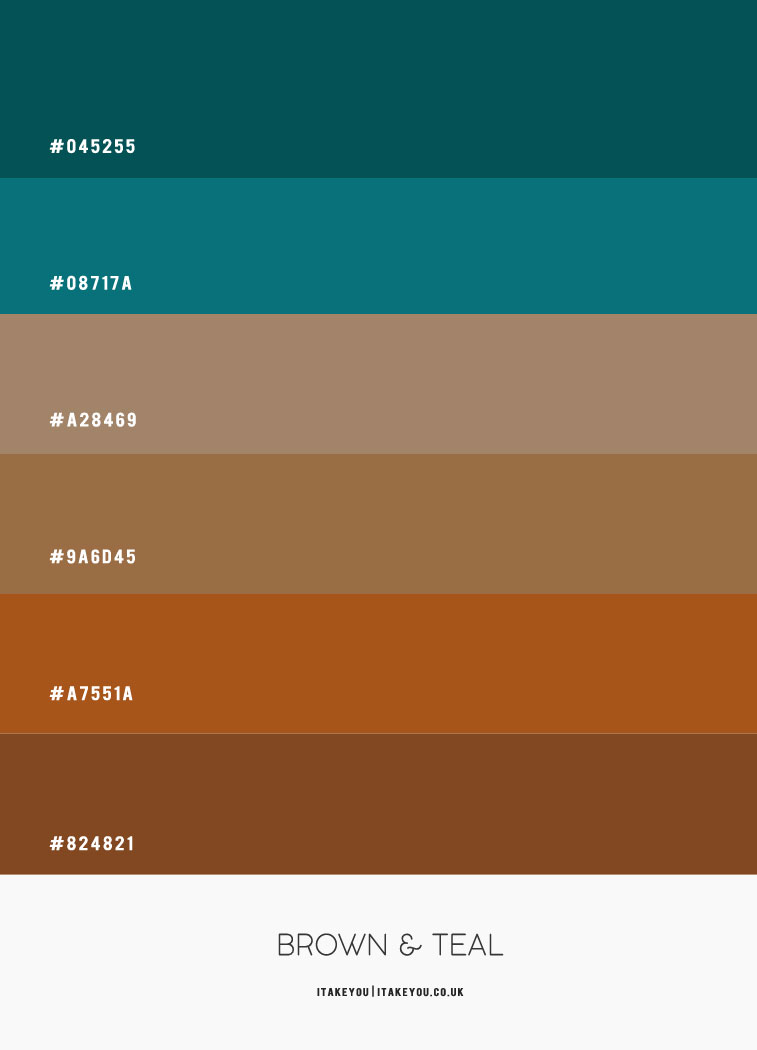 brown and teal, brown and teal colour palette, brown and teal color combo, brown and teal color scheme, fall color palette, fall color idea, autumn color combo, teal color combo, color hex