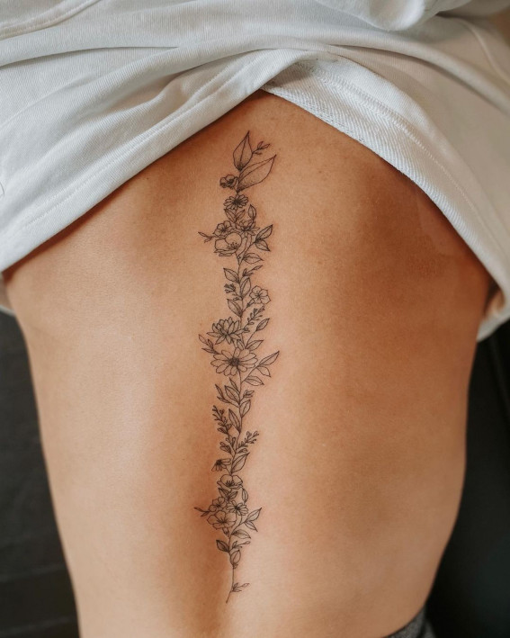 75 Unique Small Tattoo Designs & Ideas : Prettiest Birth Flower Spine Piece I Take You