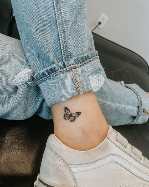 75 Unique Small Tattoo Designs & Ideas : Ankle Tiny Little Butterfly I Take You