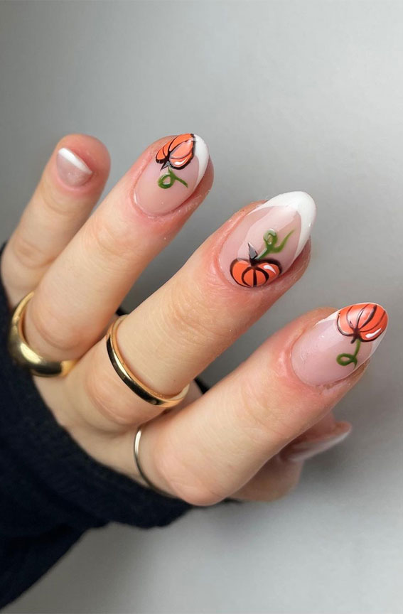 40 Cute Halloween Nail Designs : Pumpkin + French Tip Sheer Nails