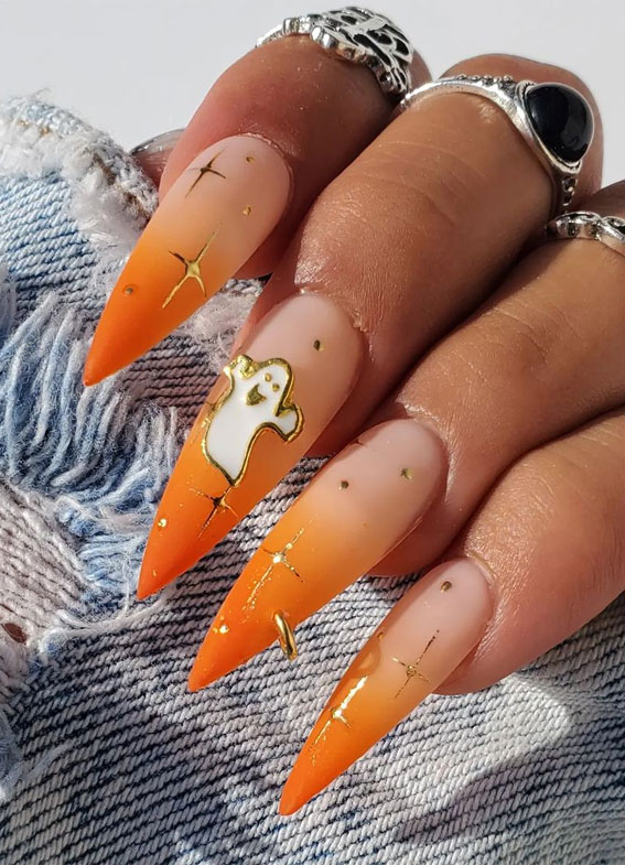 40 Cute Halloween Nail Designs : Ombre Orange Stiletto Halloween Nails