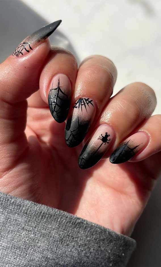 40 Cute Halloween Nail Designs : Smokey Black Tip Halloween Nails