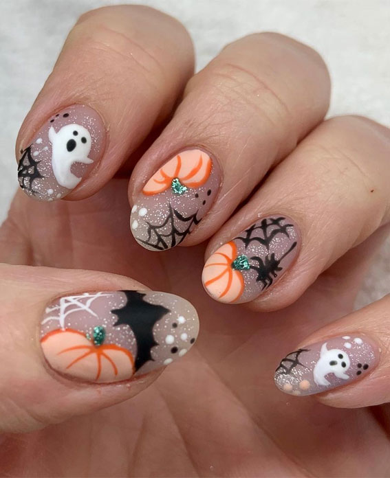 40 Cute Halloween Nail Designs : Shimmery Mixed Halloween Nails
