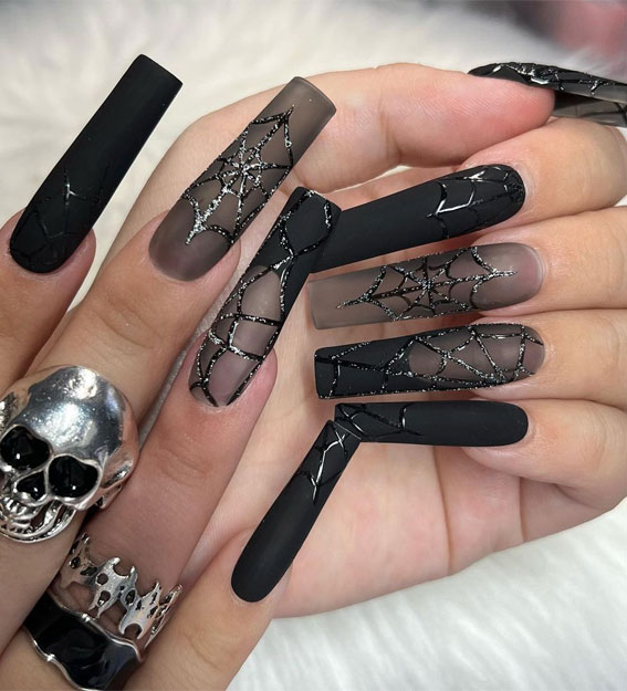 40 Cute Halloween Nail Designs : Acrylic Black Halloween Nails