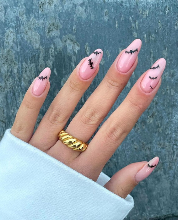40 Cute Halloween Nail Designs : Bat Pink Nails