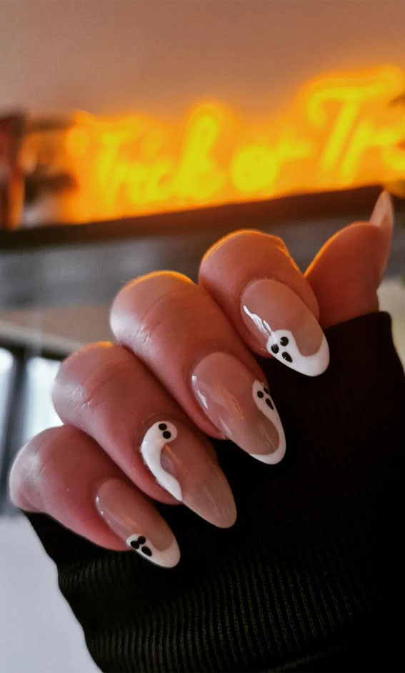 40 Cute Halloween Nail Designs : White Abstract Ghost Nails