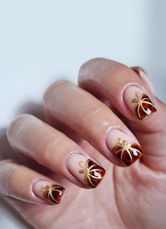 40 Cute Halloween Nail Designs : Tortoiseshell Pumpkin French Tip Nails