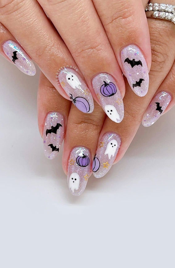 40 Cute Halloween Nail Designs : Lilac Shimmery Sheer Nails