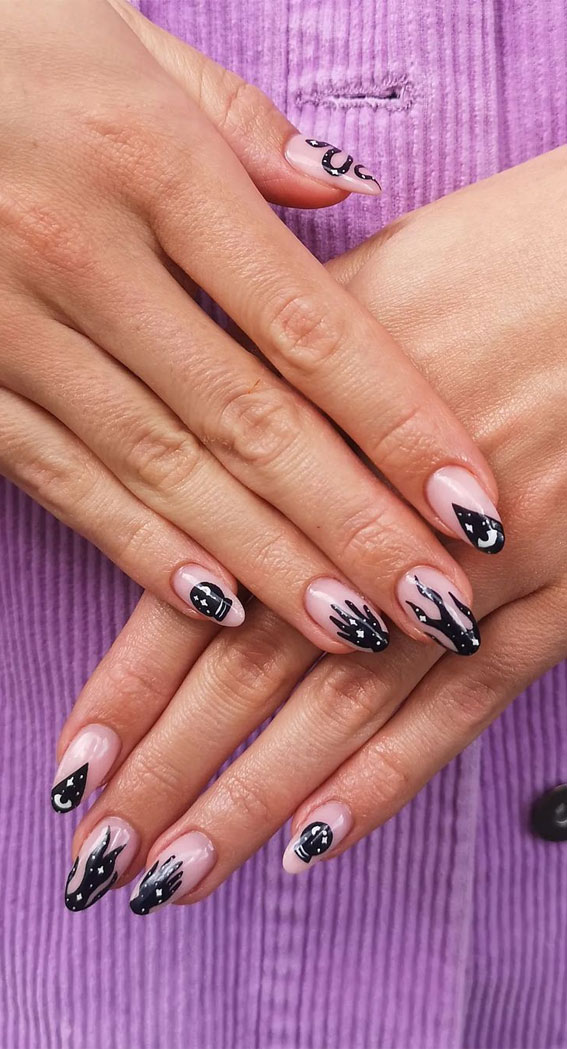 40 Cute Halloween Nail Designs : Mixed Witch Tip Nails