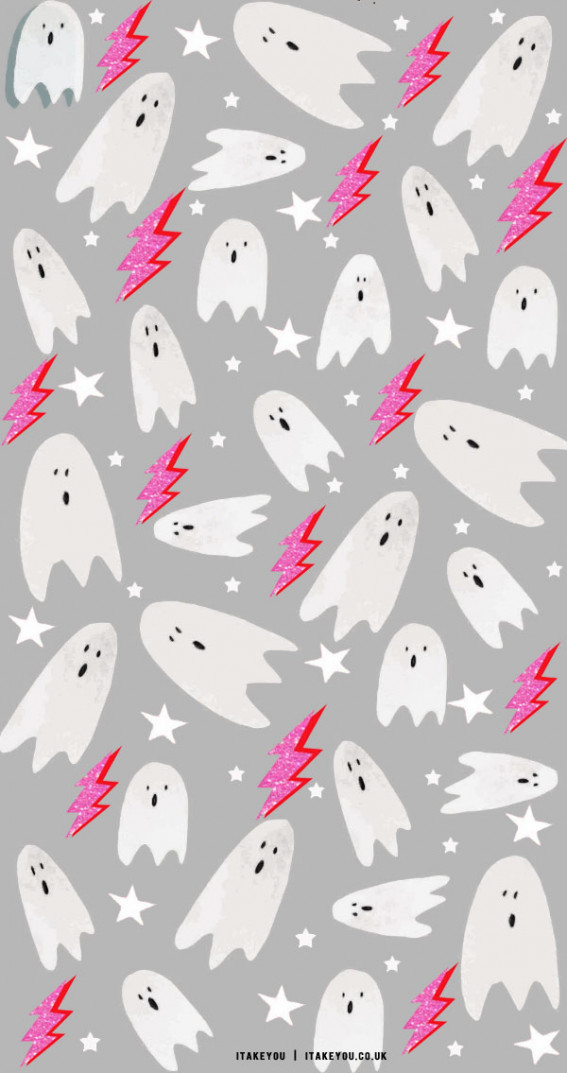 20+ Preppy Halloween Wallpaper Ideas : Ghost on Grey Background