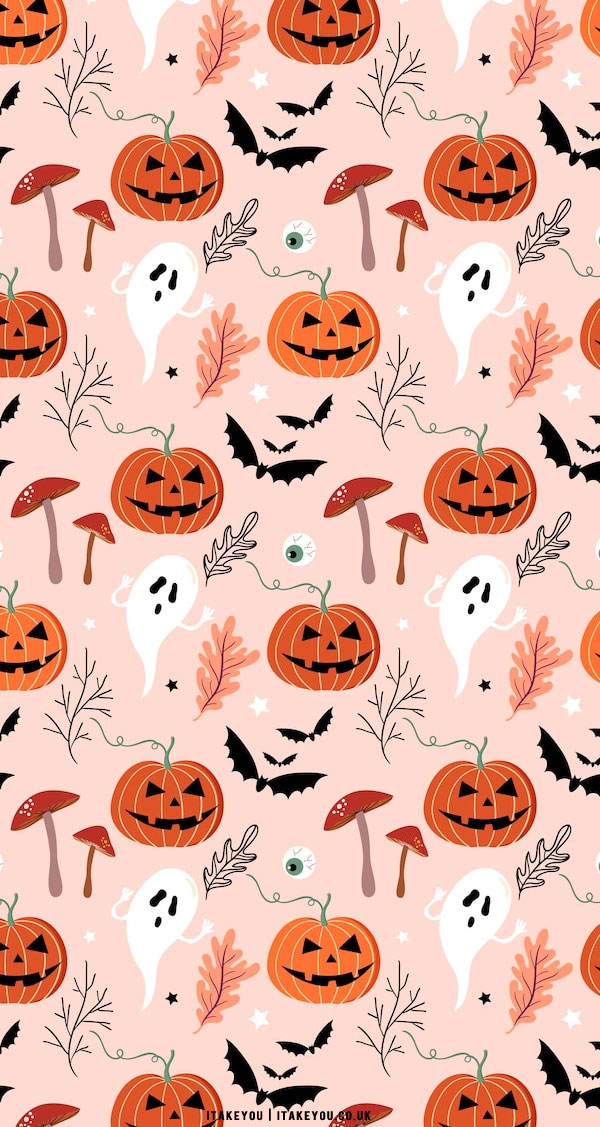 10 Cute Halloween Wallpaper Ideas for Phone & iPhone : Pumpkin Face Pink Background I Take You