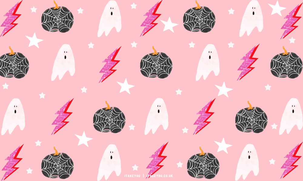 20+ Preppy Halloween Wallpaper Ideas : Glitter Lightning + Black Pumpkin
