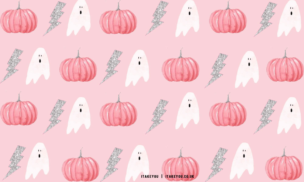 20+ Preppy Halloween Wallpaper Ideas : Pink Pumpkin & Glitter Lightning Wallpaper