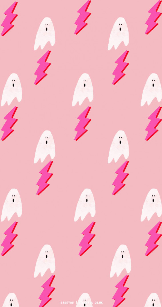 20+ Preppy Halloween Wallpaper Ideas : Pink Lightning & Ghost