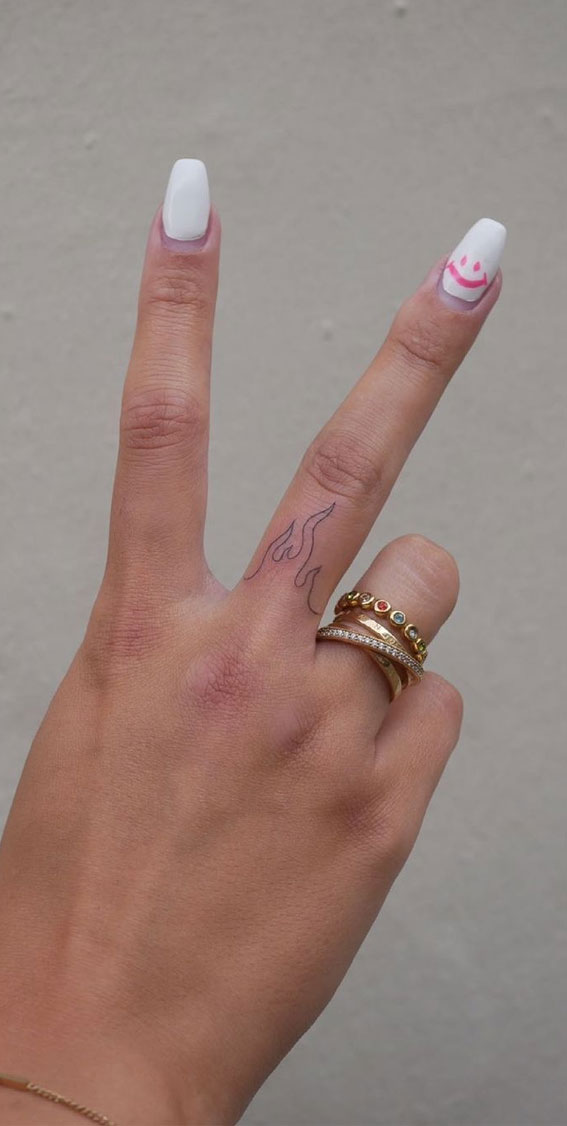 75 Unique Small Tattoo Designs & Ideas : Hot Flame Finger Tattoo I Take You