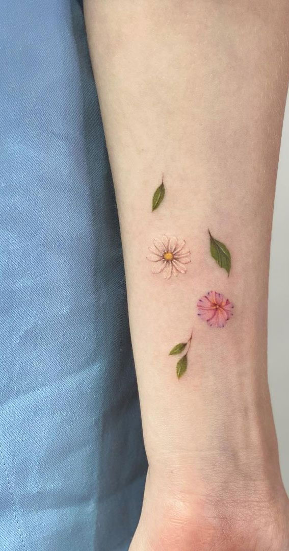 75 Unique Small Tattoo Designs & Ideas : Coloured Flower Tattoo