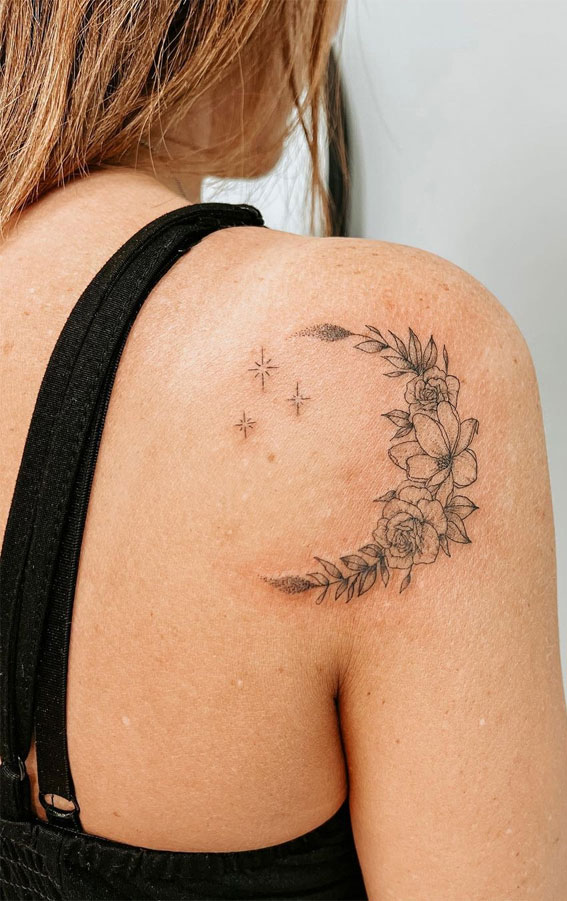 75 Unique Small Tattoo Designs & Ideas : Rose & magnolia floral moon I Take  You | Wedding Readings | Wedding Ideas | Wedding Dresses | Wedding Theme