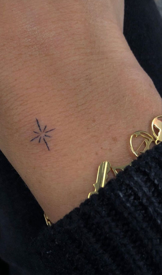 75 Unique Small Tattoo Designs & Ideas : A Starburst Wrist Tattoo