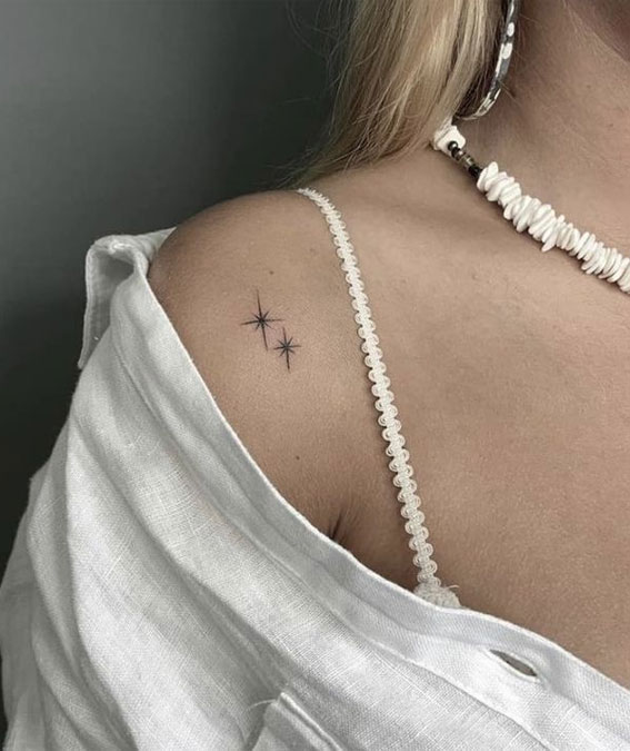 75 Unique Small Tattoo Designs & Ideas : Starburst on Shoulder