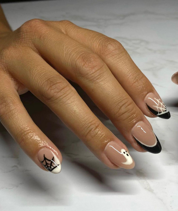 42 Best Halloween Nail Ideas in 2022 : Black and White Tip Nails